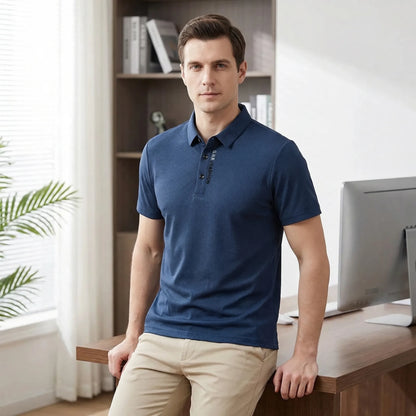 Wafflonix - Long Sleeve Waffle Texture Polo Shirt  Casual Everyday Wear