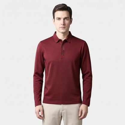 Wafflonix - Long Sleeve Waffle Texture Polo Shirt  Casual Everyday Wear
