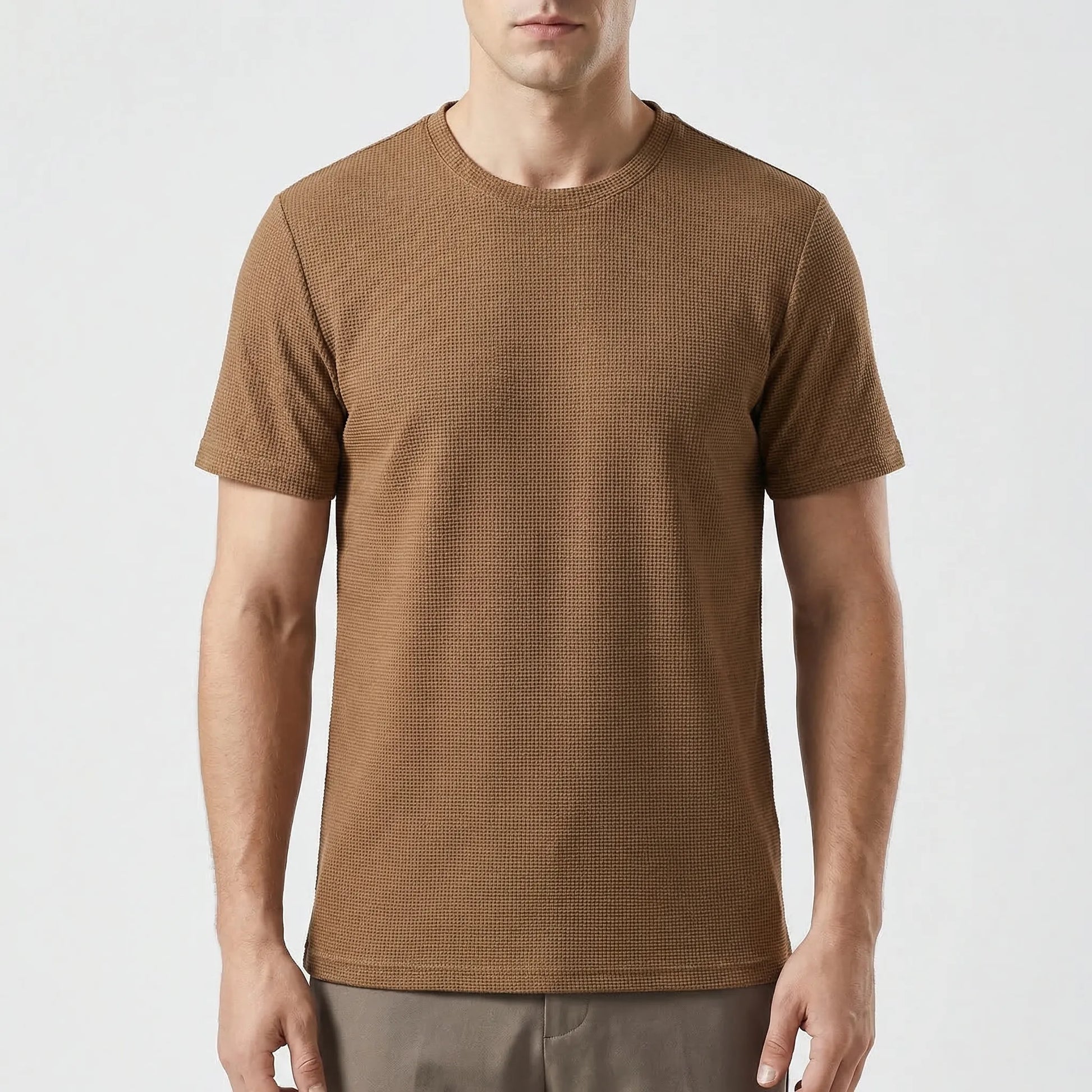 Wafflux - Short Sleeve Waffle Texture Polo Top  Casual Everyday Wear