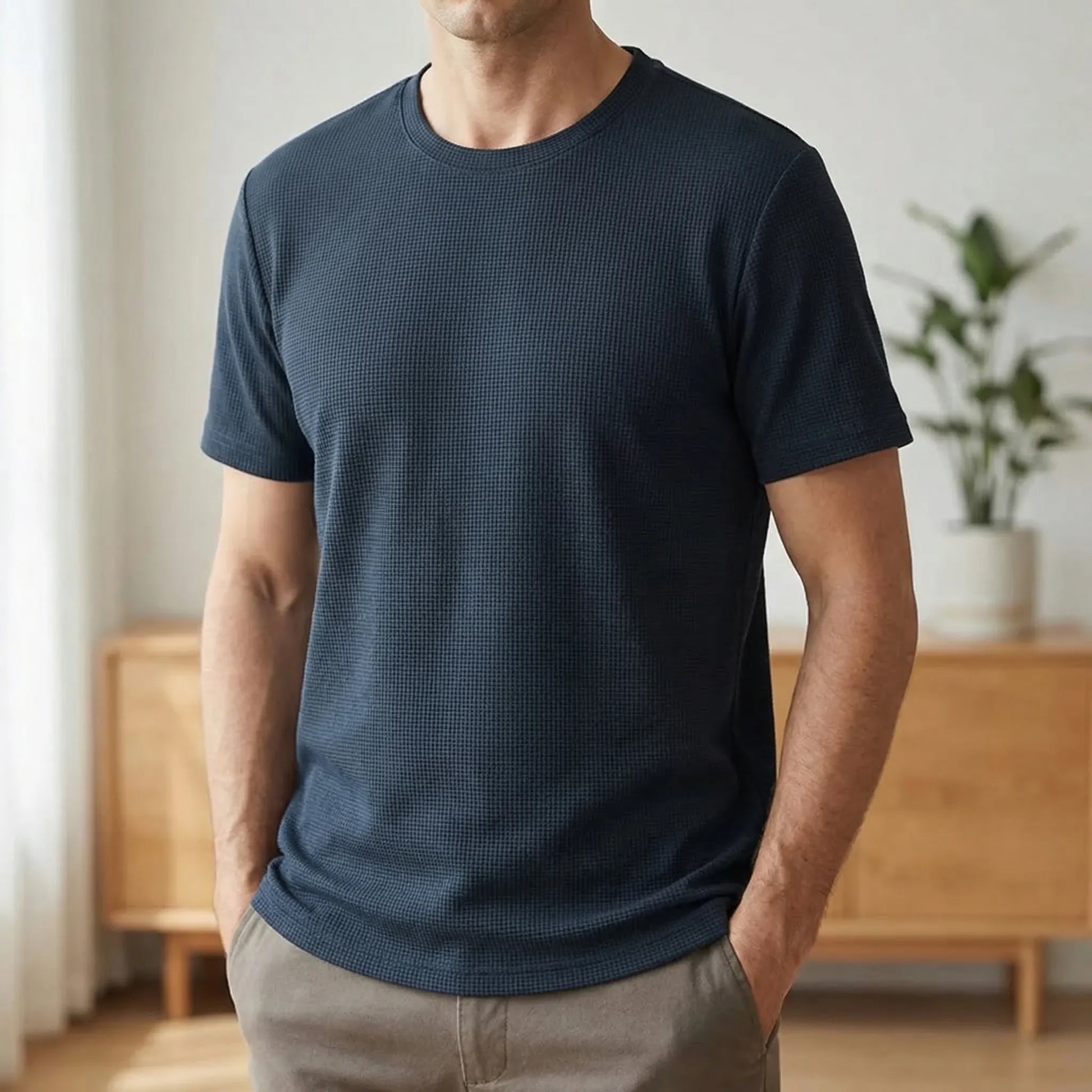 Wafflux - Short Sleeve Waffle Texture Polo Top  Casual Everyday Wear