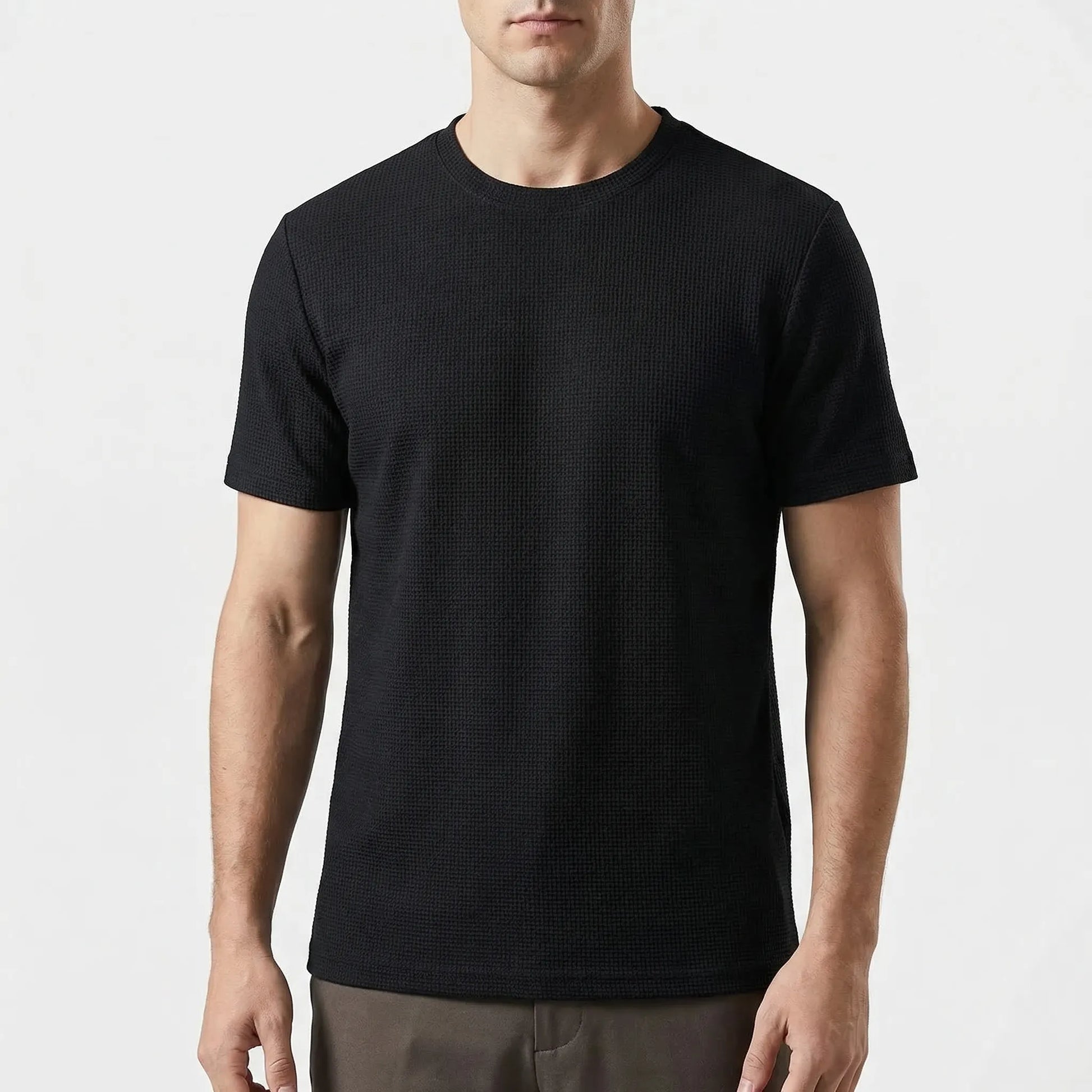 Wafflux - Short Sleeve Waffle Texture Polo Top  Casual Everyday Wear