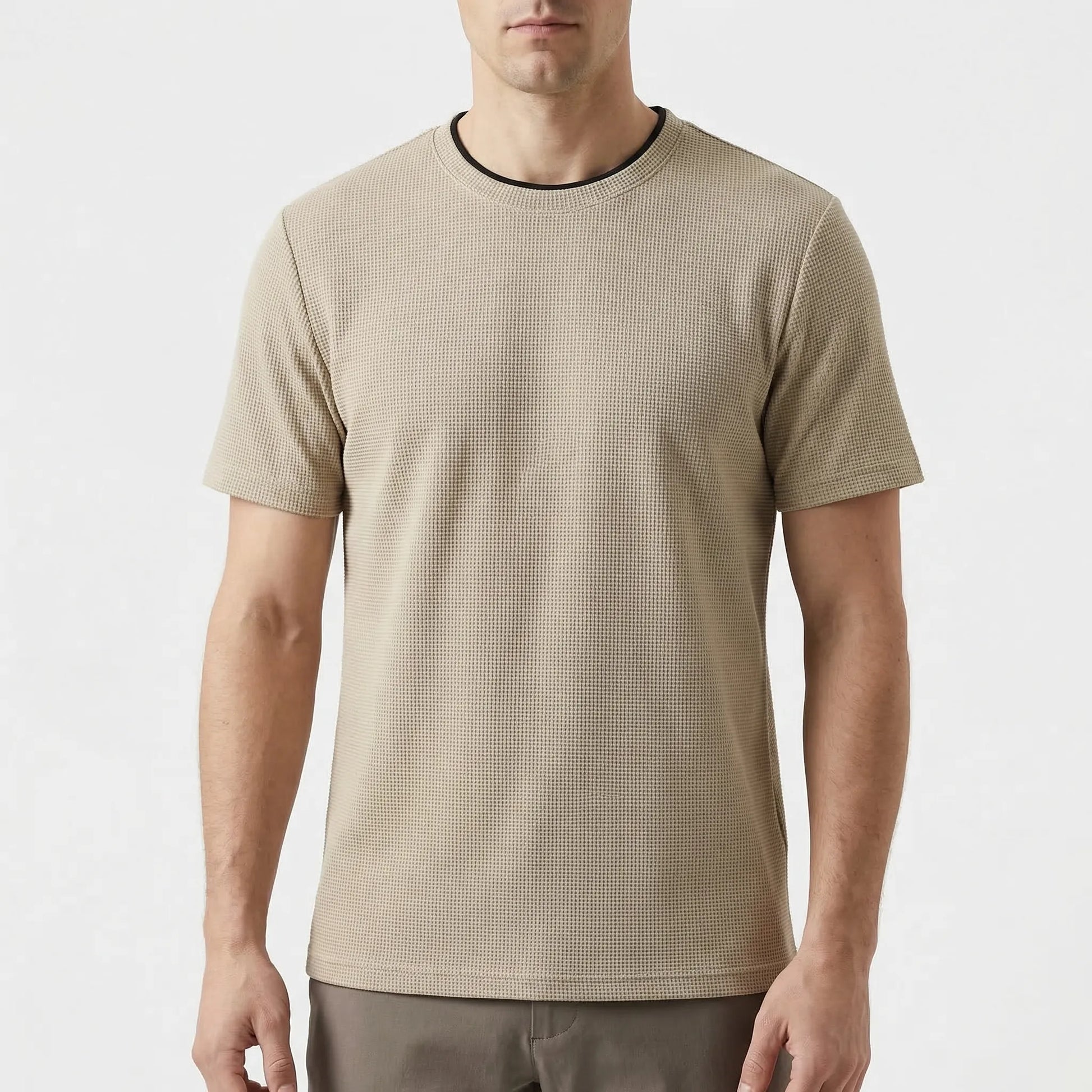 Wafflux - Short Sleeve Waffle Texture Polo Top  Casual Everyday Wear