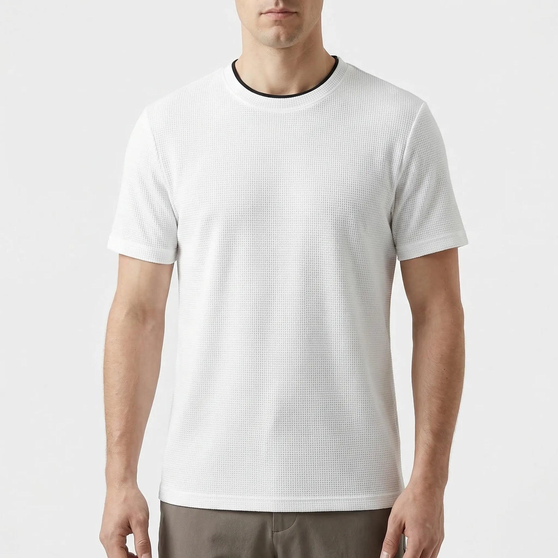 Wafflux - Short Sleeve Waffle Texture Polo Top  Casual Everyday Wear