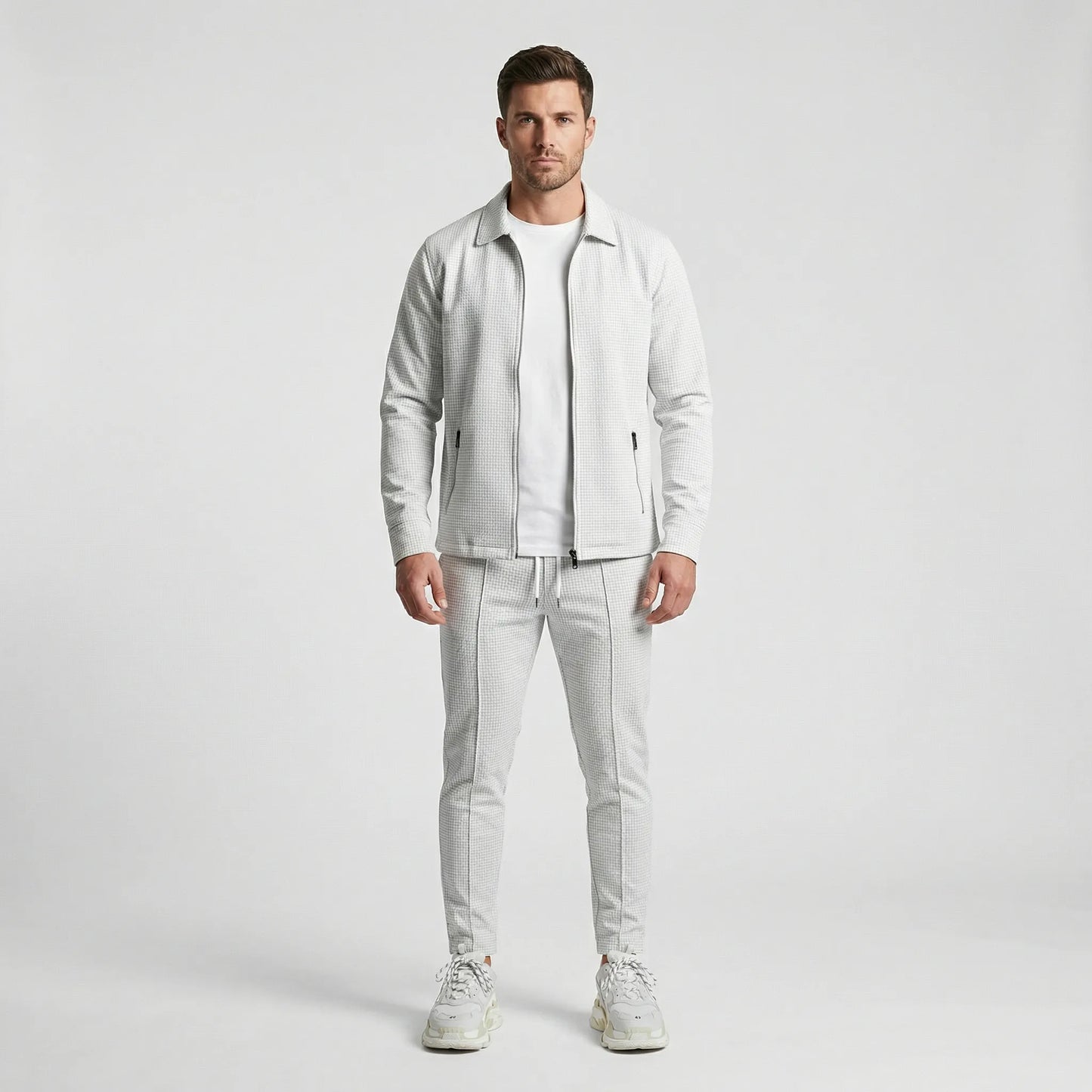 Waffrex - Waffle-Textured Zip-Up Jacket And Trouser Set  Casual Everyday Wear