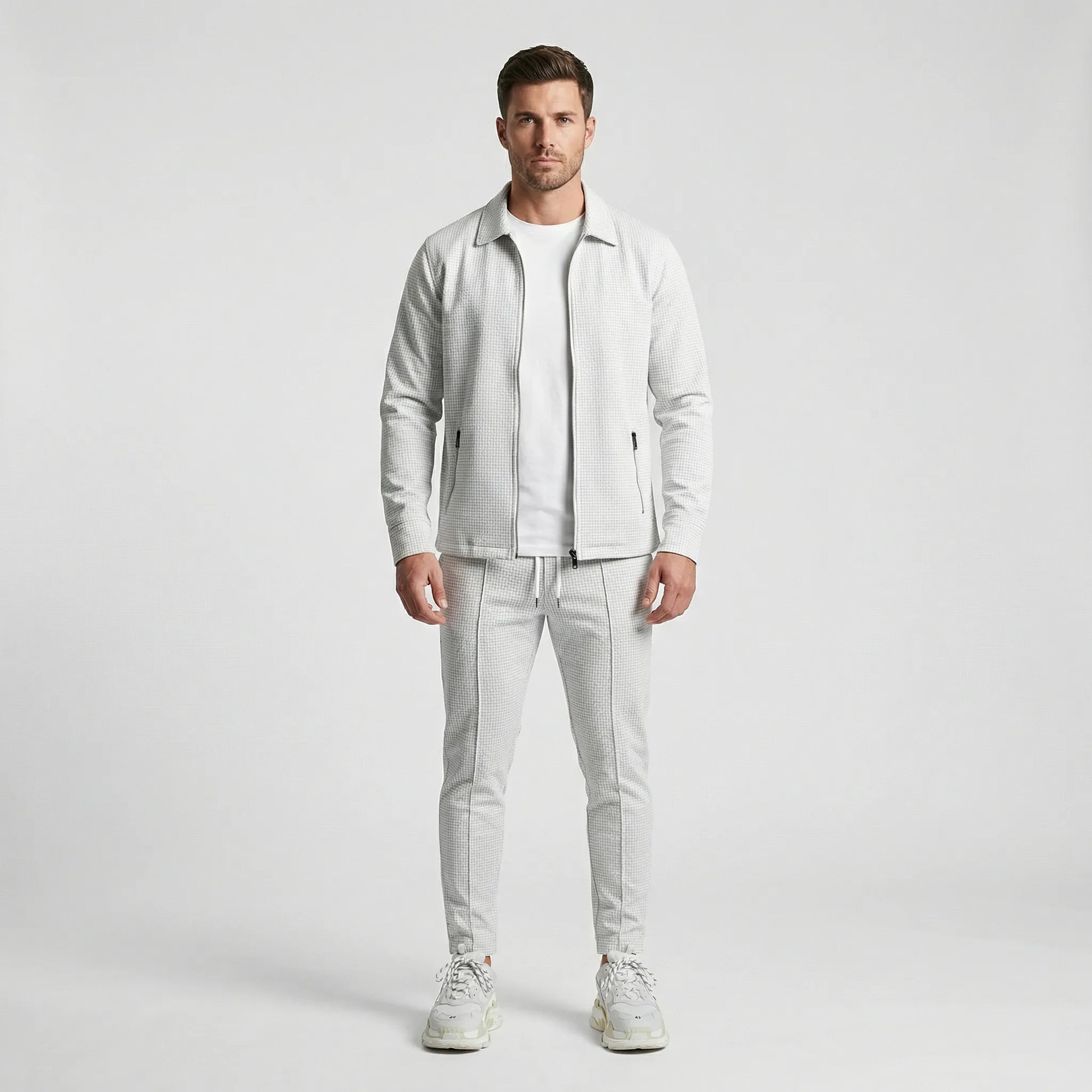 Waffrex - Waffle-Textured Zip-Up Jacket And Trouser Set  Casual Everyday Wear