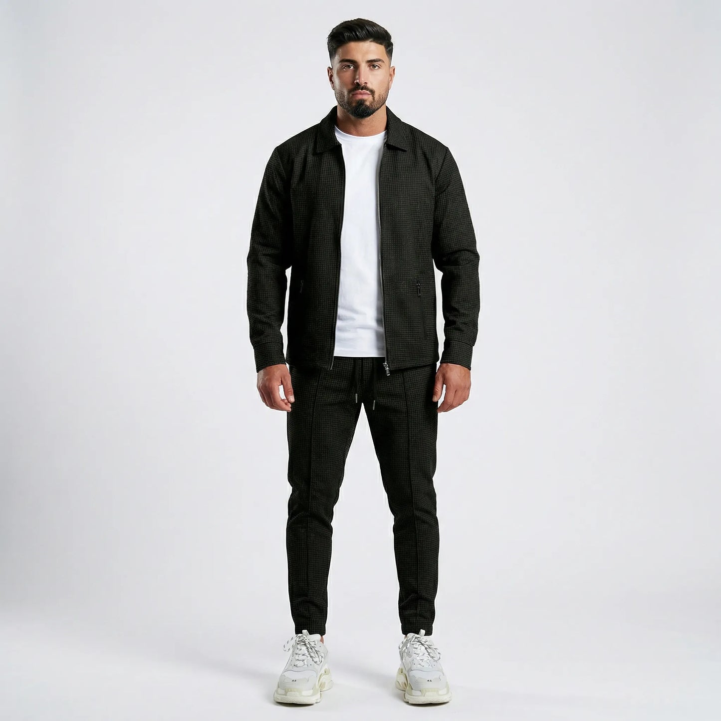 Waffrex - Waffle-Textured Zip-Up Jacket And Trouser Set  Casual Everyday Wear