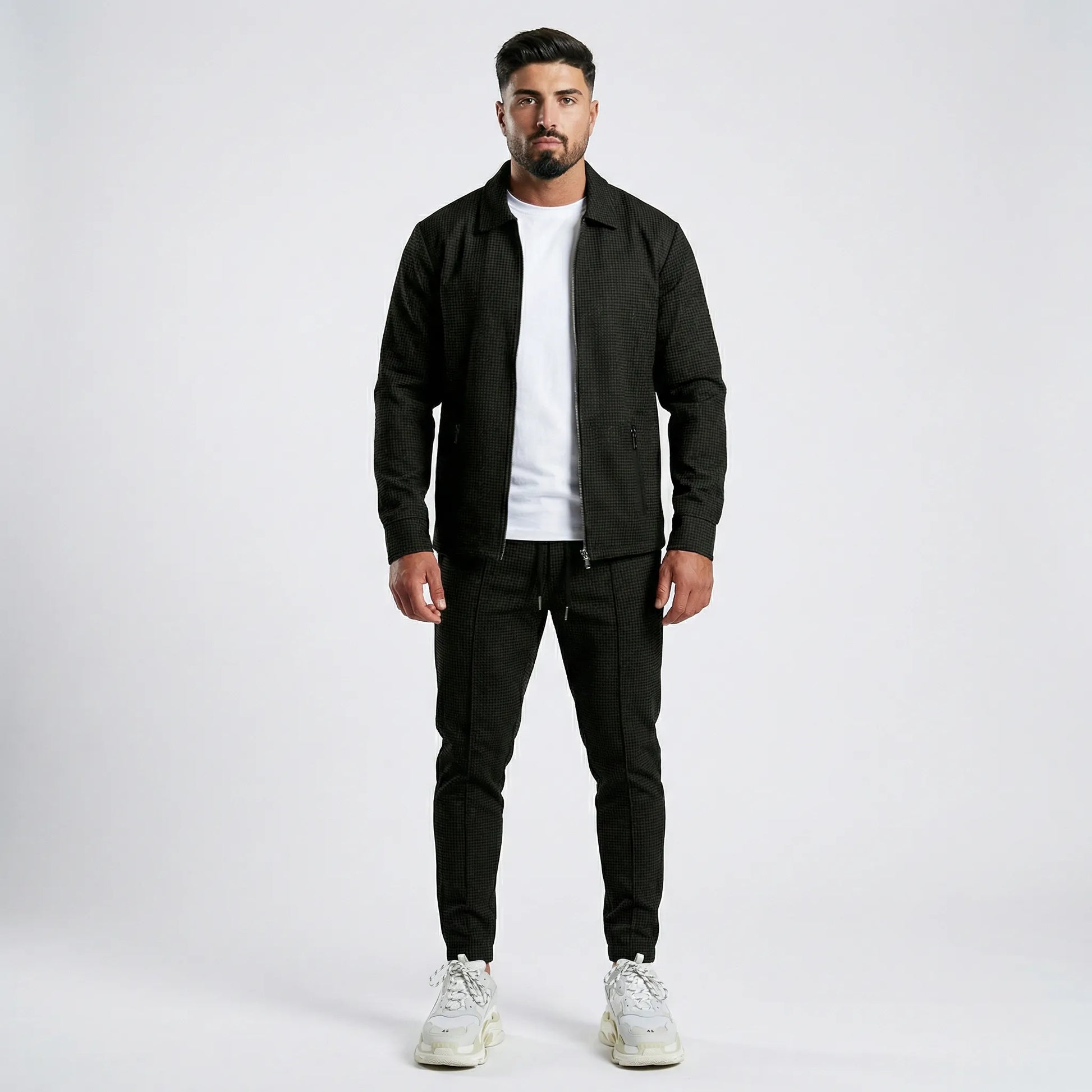 Waffrex - Waffle-Textured Zip-Up Jacket And Trouser Set  Casual Everyday Wear