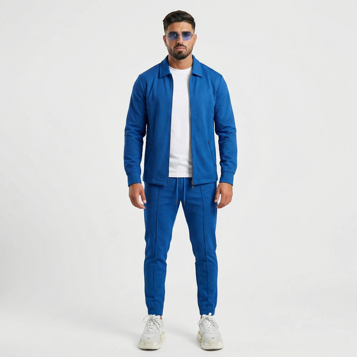 Waffrex - Waffle-Textured Zip-Up Jacket And Trouser Set  Casual Everyday Wear