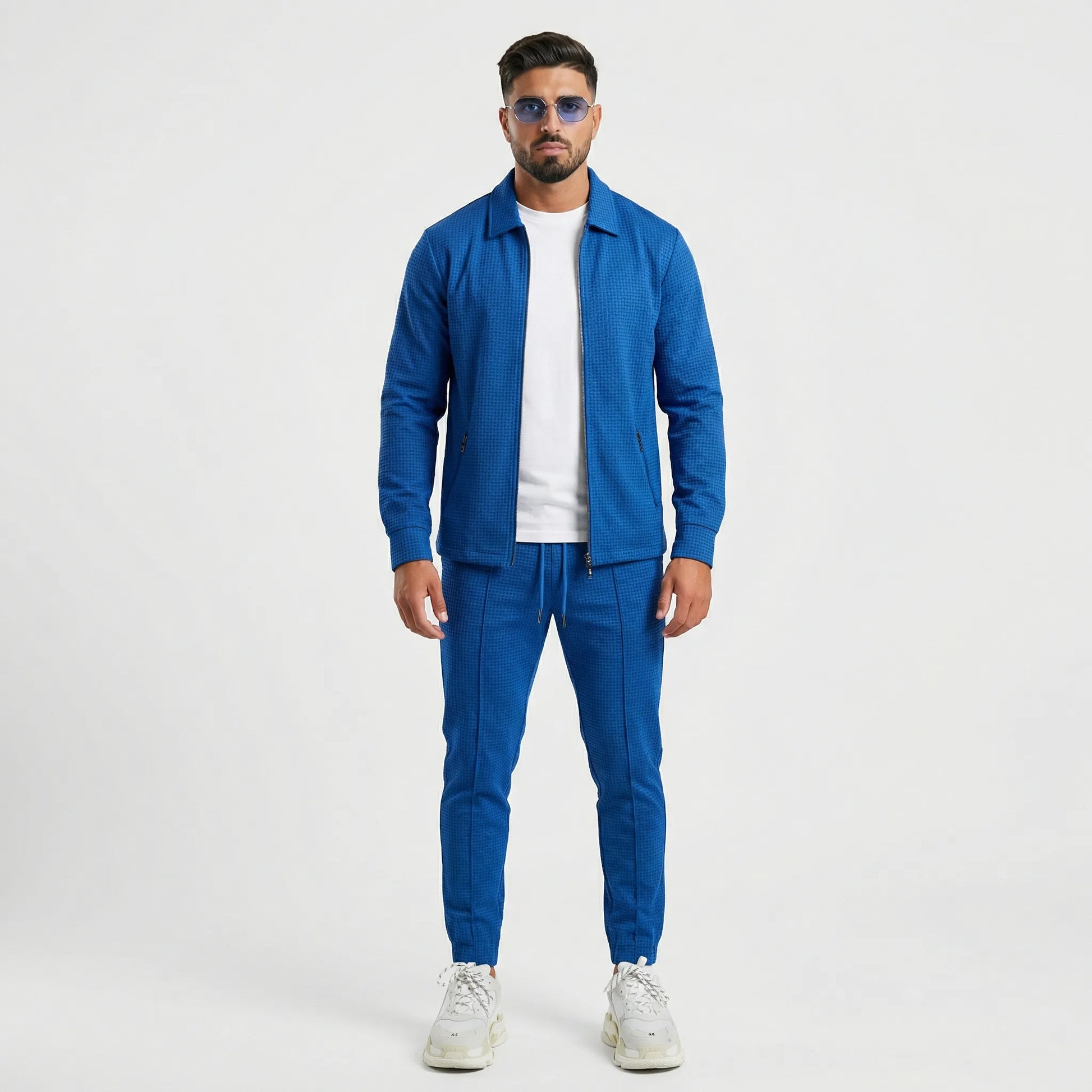Waffrex - Waffle-Textured Zip-Up Jacket And Trouser Set  Casual Everyday Wear