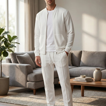 Waffrex - Waffle-Textured Zip-Up Jacket And Trouser Set  Casual Everyday Wear