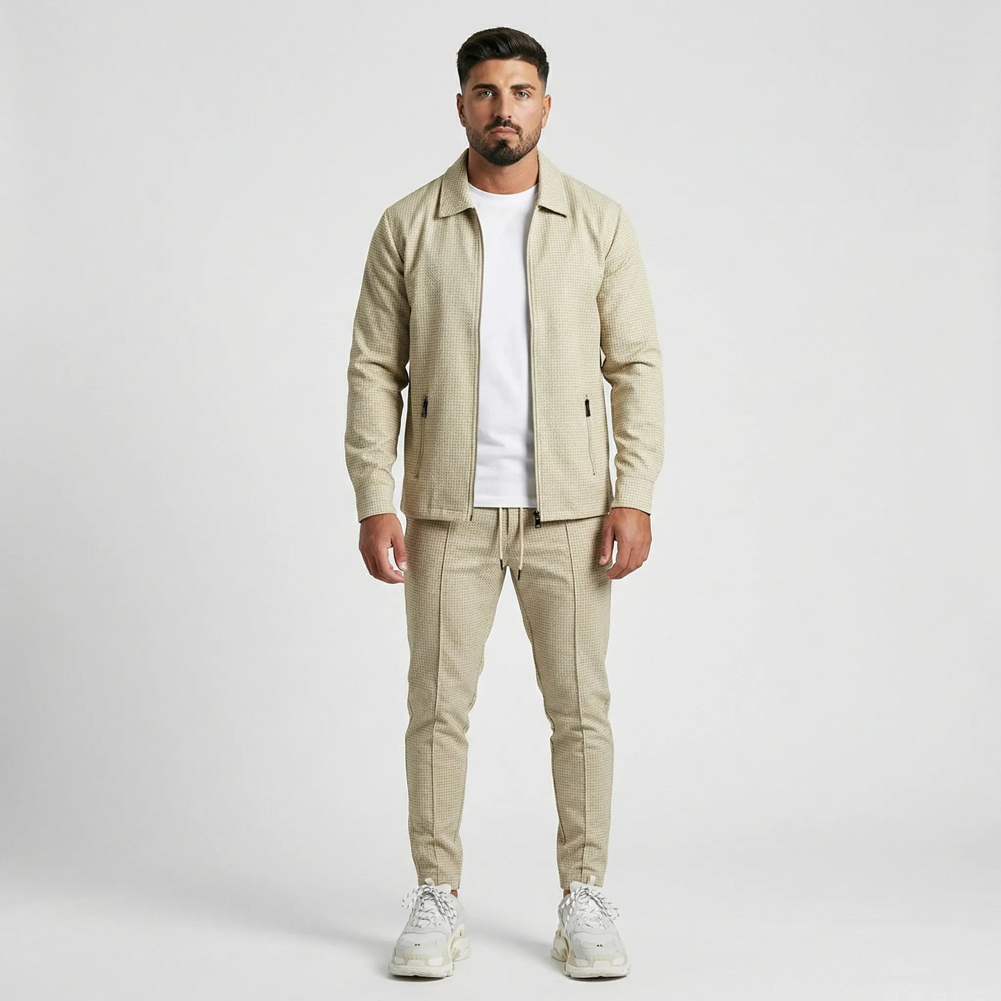 Waffrex - Waffle-Textured Zip-Up Jacket And Trouser Set  Casual Everyday Wear