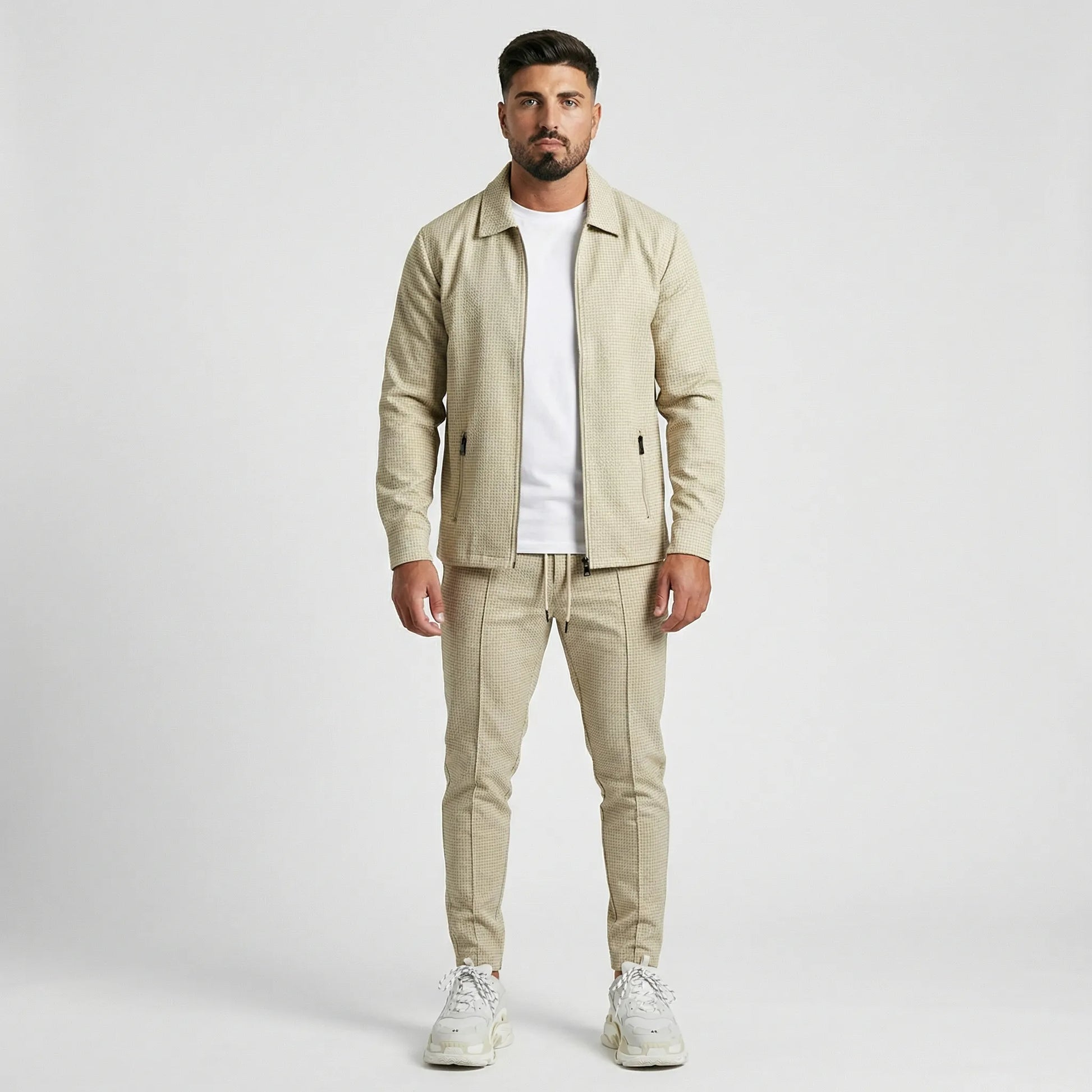 Waffrex - Waffle-Textured Zip-Up Jacket And Trouser Set  Casual Everyday Wear