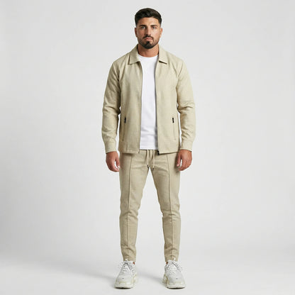 Waffrex - Waffle-Textured Zip-Up Jacket And Trouser Set  Casual Everyday Wear