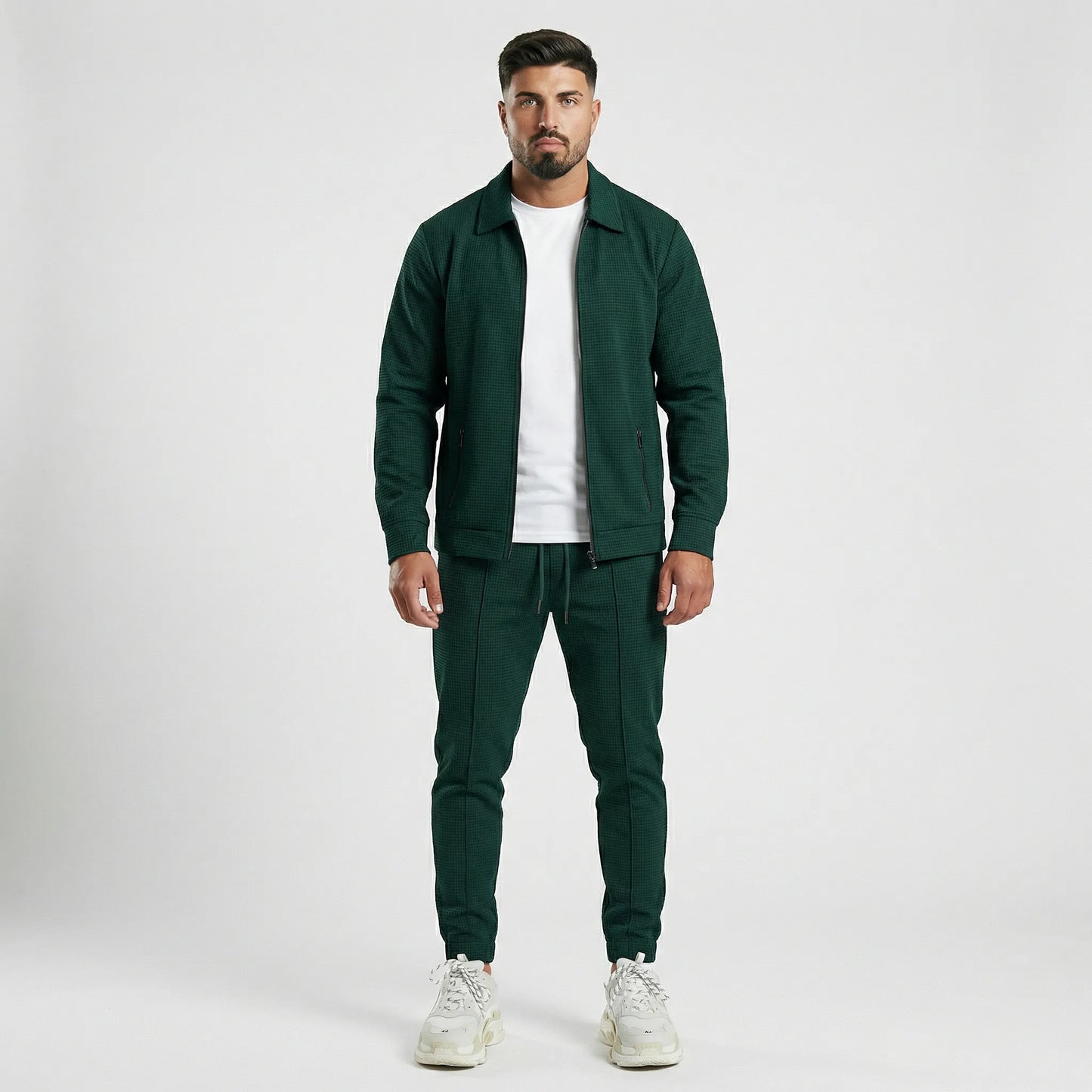 Waffrex - Waffle-Textured Zip-Up Jacket And Trouser Set  Casual Everyday Wear
