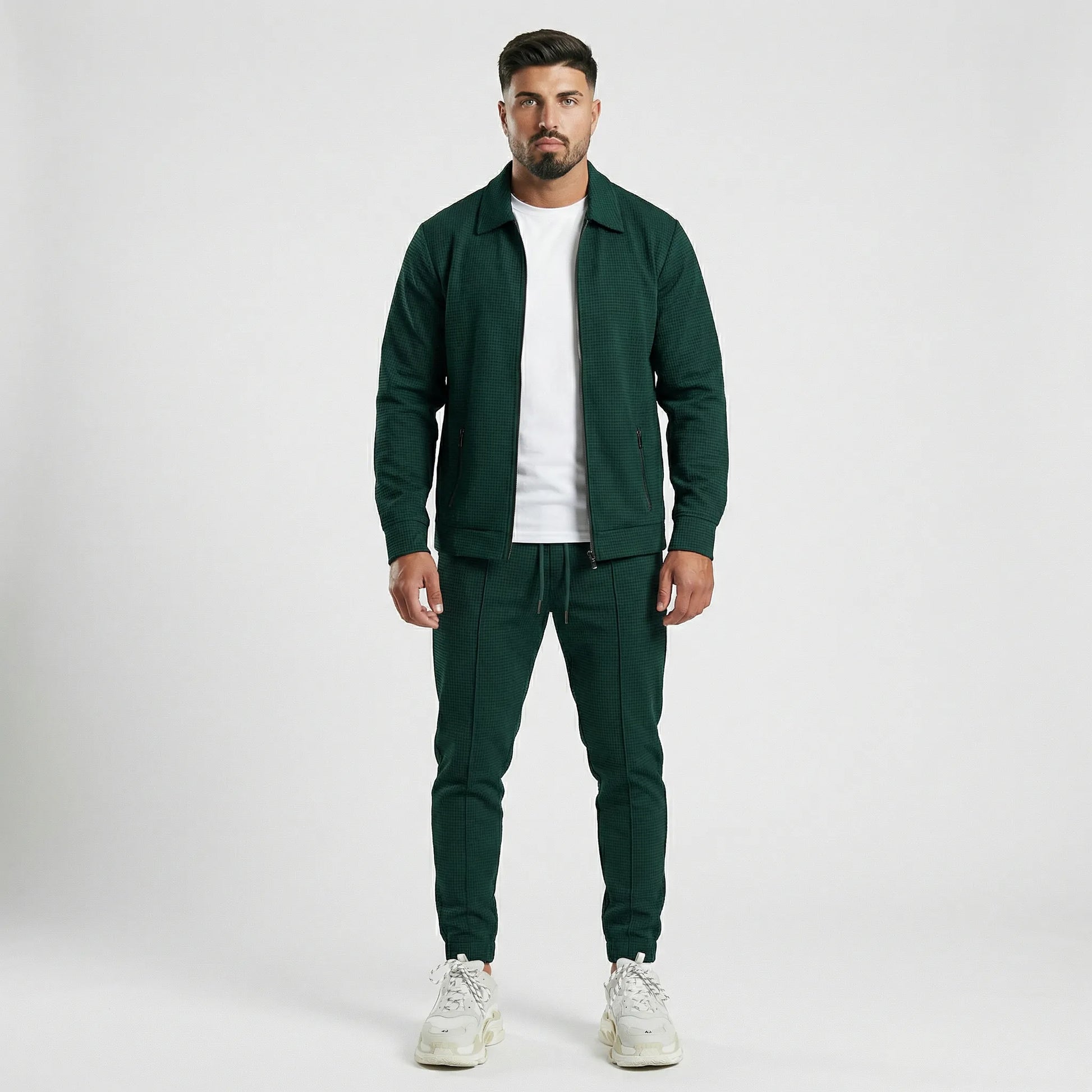 Waffrex - Waffle-Textured Zip-Up Jacket And Trouser Set  Casual Everyday Wear