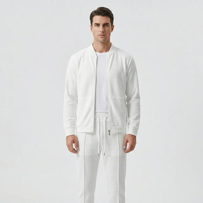 Waffrex - Waffle-Textured Zip-Up Jacket And Trouser Set  Casual Everyday Wear