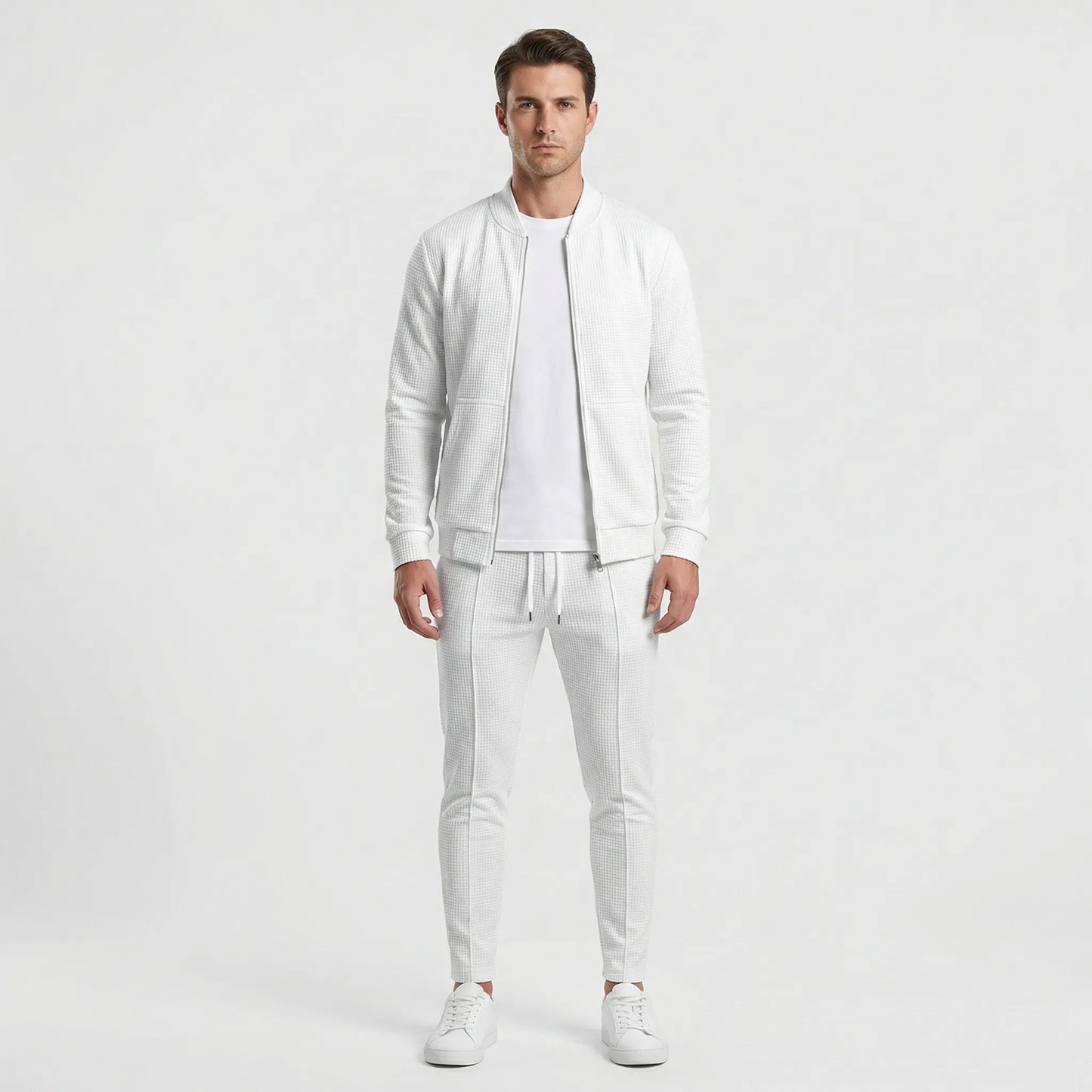 Waffrex - Waffle-Textured Zip-Up Jacket And Trouser Set  Casual Everyday Wear