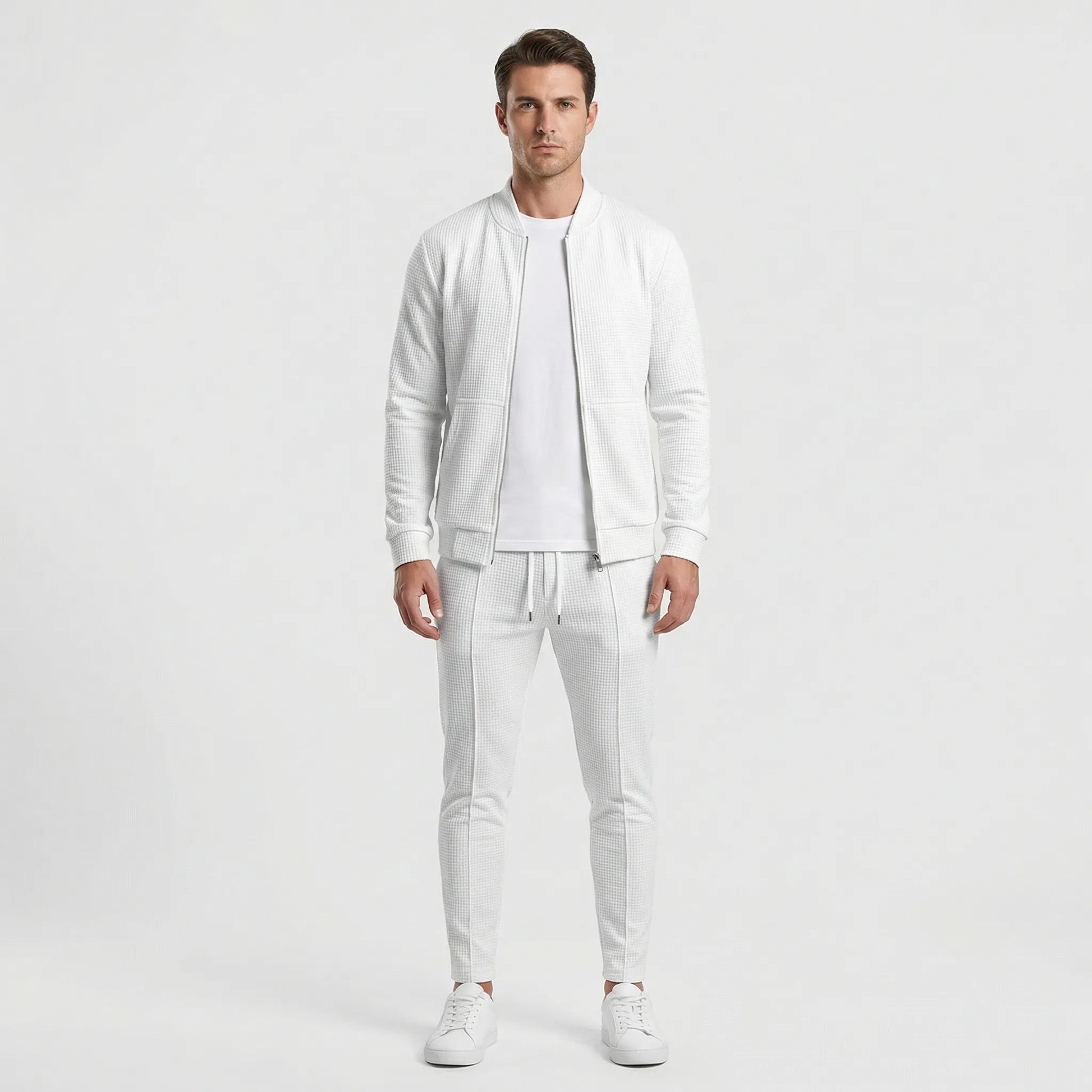 Waffrex - Waffle-Textured Zip-Up Jacket And Trouser Set  Casual Everyday Wear