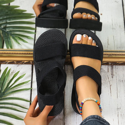 Women's Platform Wedge Sandals | Open Toe Slingback | Lightweight Thick Sole | Elastic Comfort Straps | Steven & Levon