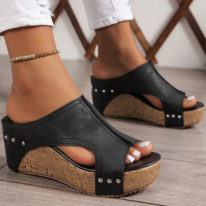 Women's Cork Platform Wedge Sandals | Peep Toe Slingback | Comfort Shoes | Steven & Levon