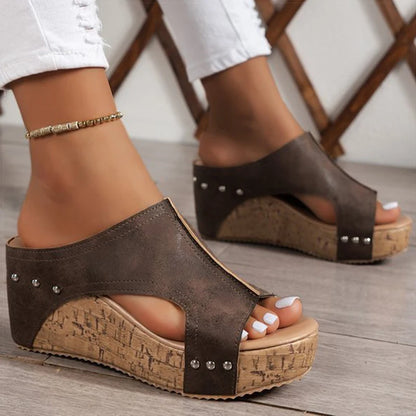 Women's Cork Platform Wedge Sandals | Peep Toe Slingback | Comfort Shoes | Steven & Levon
