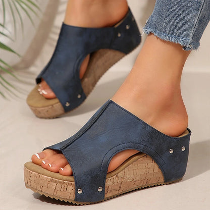 Women's Cork Platform Wedge Sandals | Peep Toe Slingback | Comfort Shoes | Steven & Levon