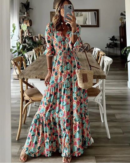 Maxi Dress | Women's Boho Floral Spaghetti Strap Dress | Side Split | Steven & Levon