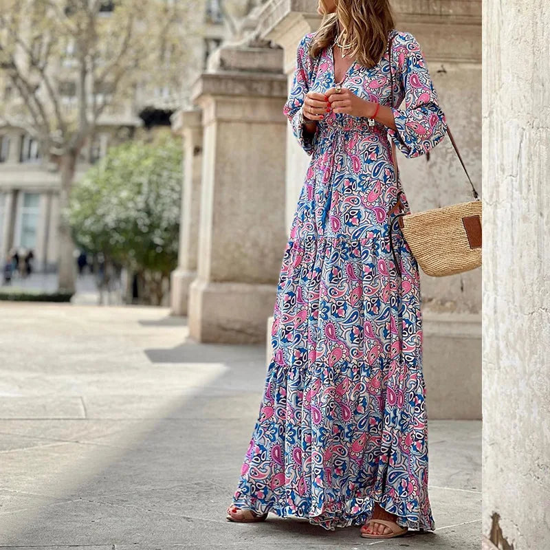 Maxi Dress | Women's Boho Floral Spaghetti Strap Dress | Side Split | Steven & Levon