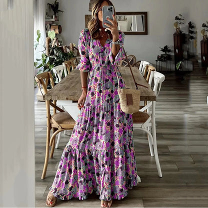 Maxi Dress | Women's Boho Floral Spaghetti Strap Dress | Side Split | Steven & Levon