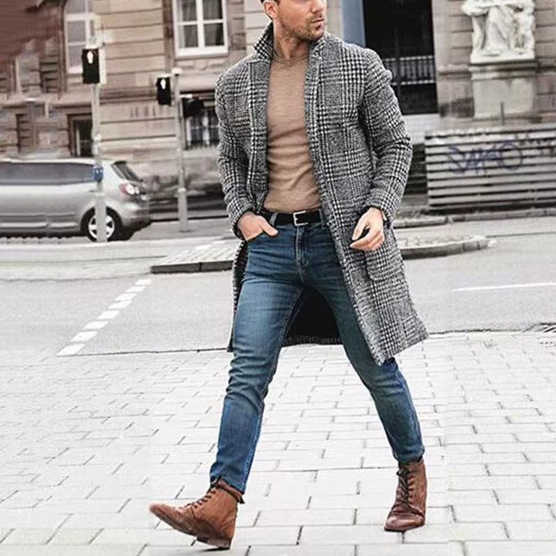 Plaid Wool Blend Long Trench | Vintage Button Down Winter Windbreaker | Steven & Levon