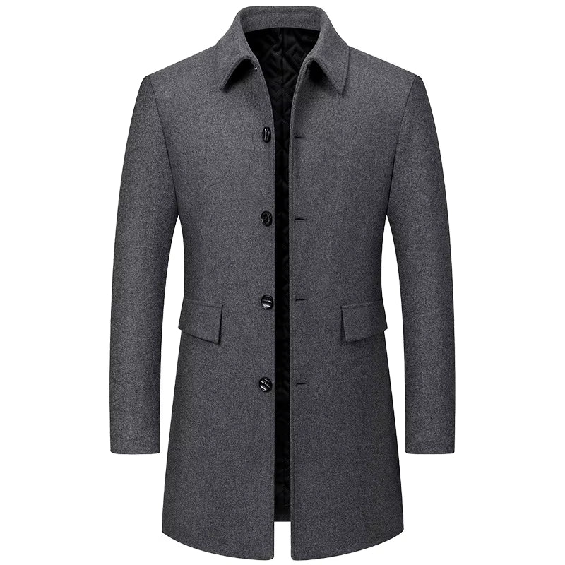 Wool Blend Cashmere Trench Coat | Men Peacoat | Longer Lapel Business Casual Winter | Steven & Levon