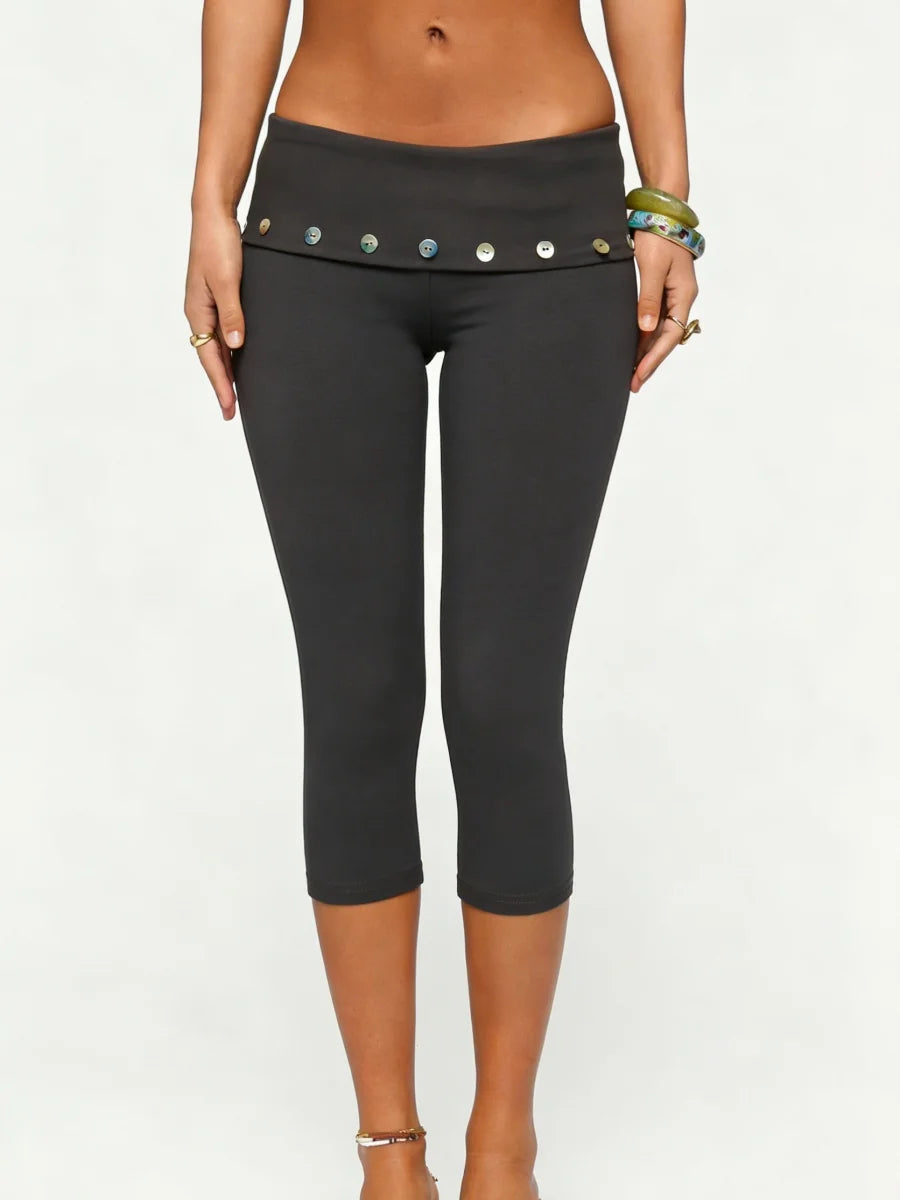 Wavy Capri Pants | Fold Over Waistband | Slim Fit for Women | Steven & Levon