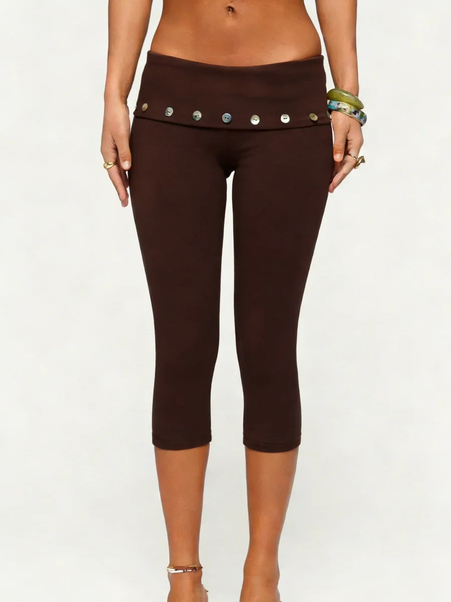 Wavy Capri Pants | Fold Over Waistband | Slim Fit for Women | Steven & Levon