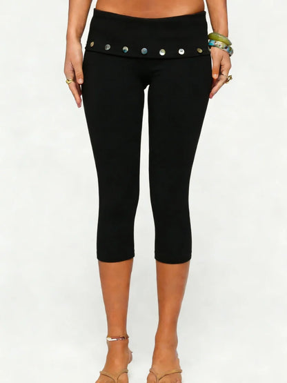Wavy Capri Pants | Fold Over Waistband | Slim Fit for Women | Steven & Levon