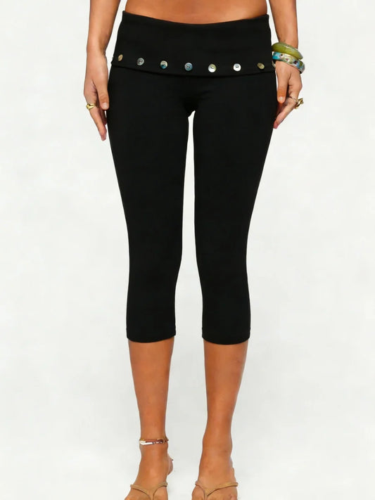 Wavy Capri Pants | Fold Over Waistband | Slim Fit for Women | Steven & Levon