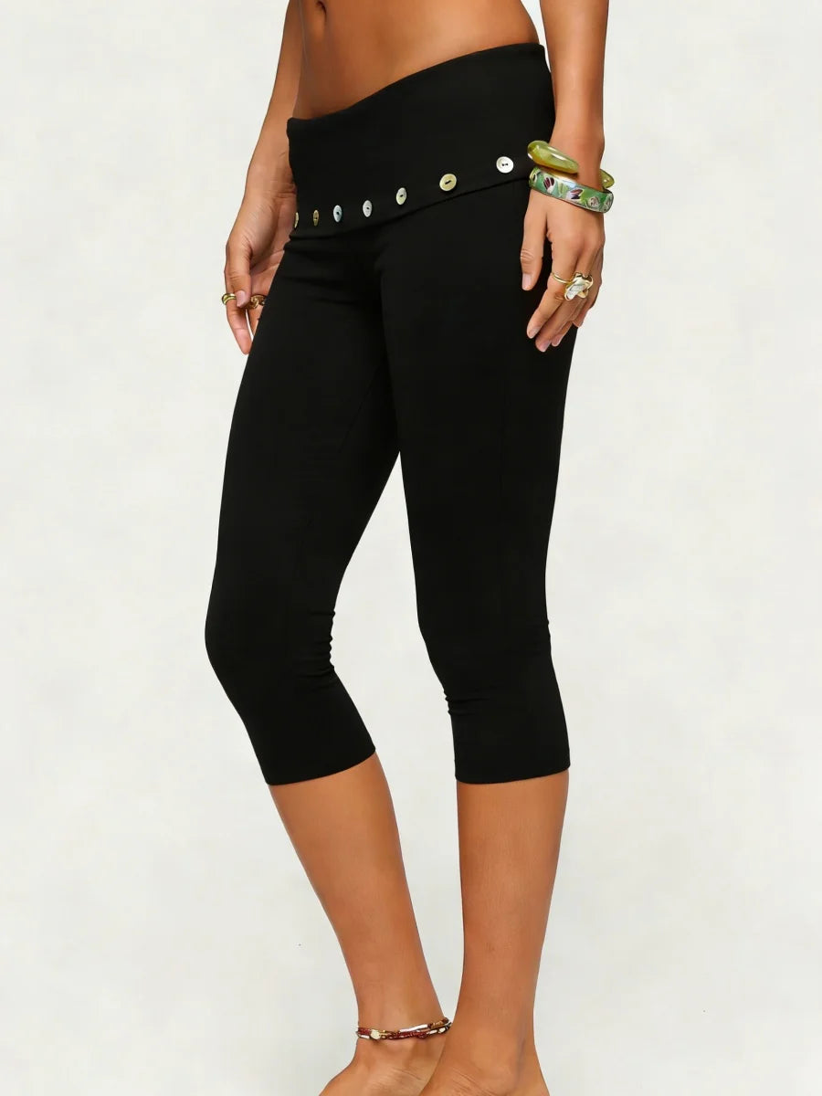 Wavy Capri Pants | Fold Over Waistband | Slim Fit for Women | Steven & Levon