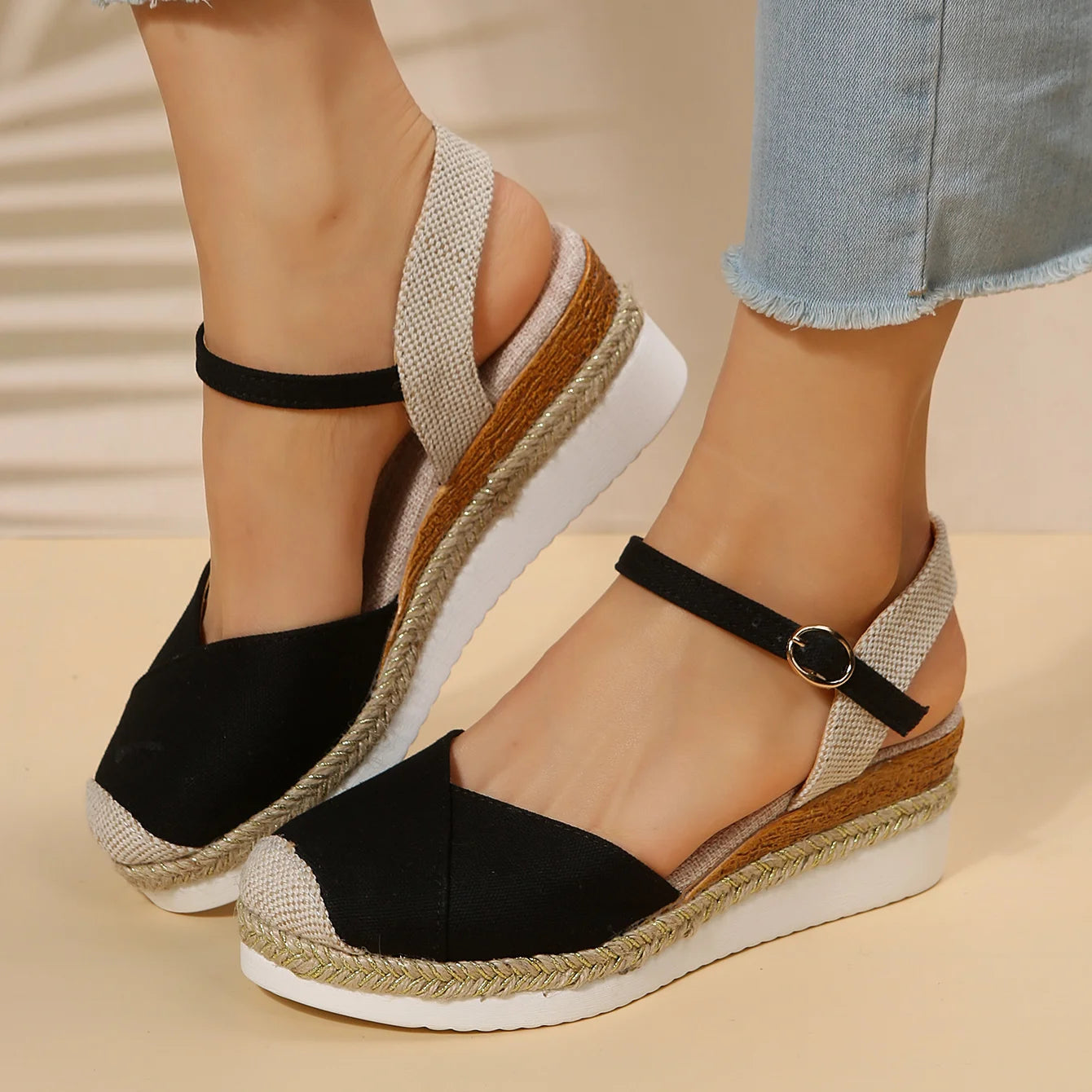 Women's Closed Toe Espadrille Wedge Sandals | Buckle Ankle Strap | Comfortable Casual Footwear | Steven & Levon