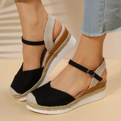 Women's Closed Toe Espadrille Wedge Sandals | Buckle Ankle Strap | Comfortable Casual Footwear | Steven & Levon