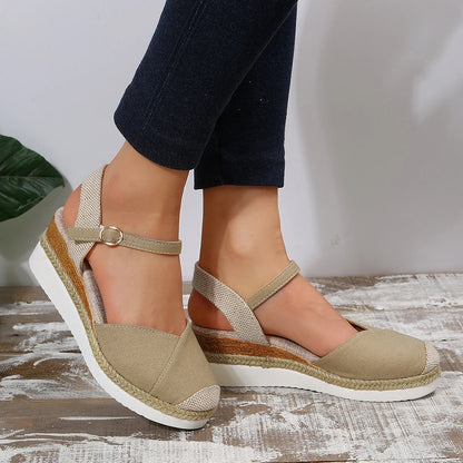 Women's Closed Toe Espadrille Wedge Sandals | Buckle Ankle Strap | Comfortable Casual Footwear | Steven & Levon