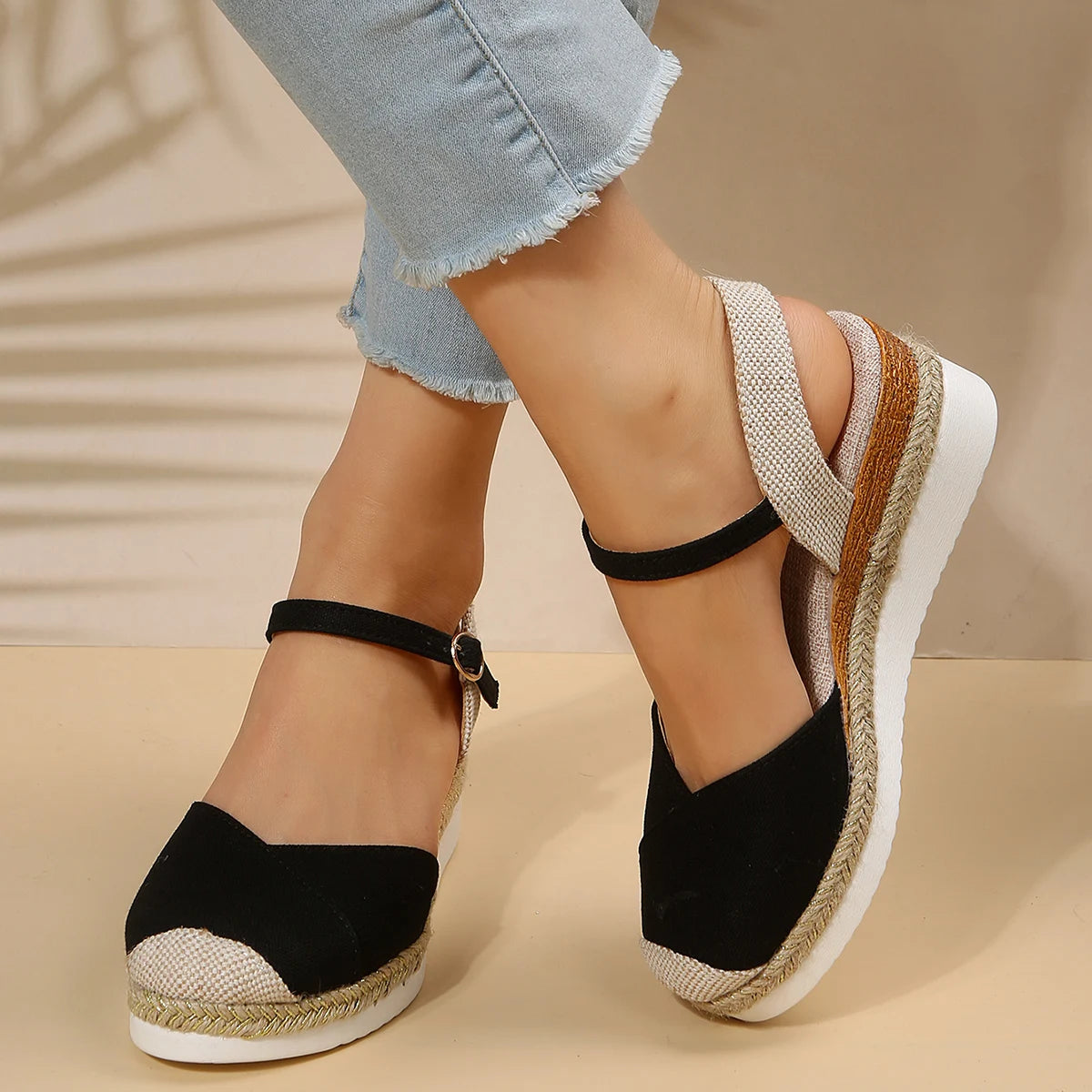Women's Closed Toe Espadrille Wedge Sandals | Buckle Ankle Strap | Comfortable Casual Footwear | Steven & Levon