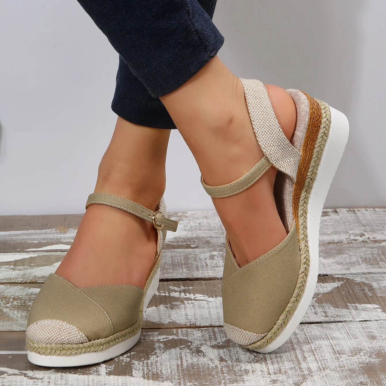 Women's Closed Toe Espadrille Wedge Sandals | Buckle Ankle Strap | Comfortable Casual Footwear | Steven & Levon