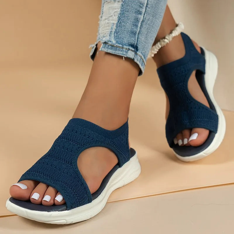Women's Knit Walking Sandals | Open Toe Comfort Sandals | Lightweight Wedge Sole | Breathable Shoes | Steven & Levon