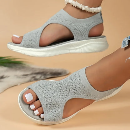 Women's Knit Walking Sandals | Open Toe Comfort Sandals | Lightweight Wedge Sole | Breathable Shoes | Steven & Levon