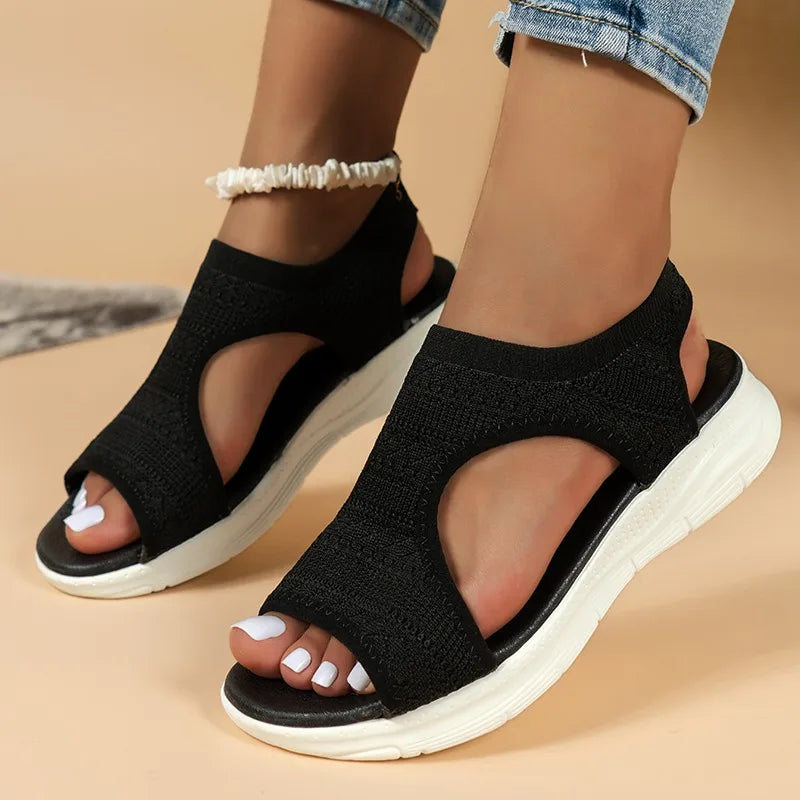 Women's Knit Walking Sandals | Open Toe Comfort Sandals | Lightweight Wedge Sole | Breathable Shoes | Steven & Levon