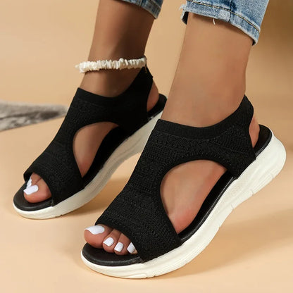 Women's Knit Walking Sandals | Open Toe Comfort Sandals | Lightweight Wedge Sole | Breathable Shoes | Steven & Levon