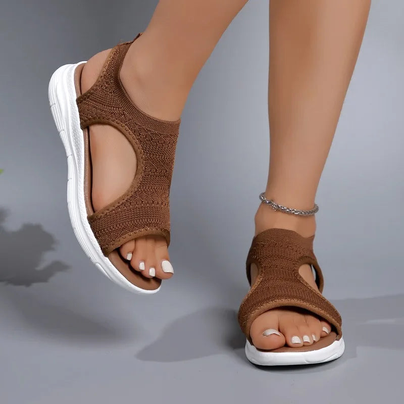 Women's Knit Walking Sandals | Open Toe Comfort Sandals | Lightweight Wedge Sole | Breathable Shoes | Steven & Levon