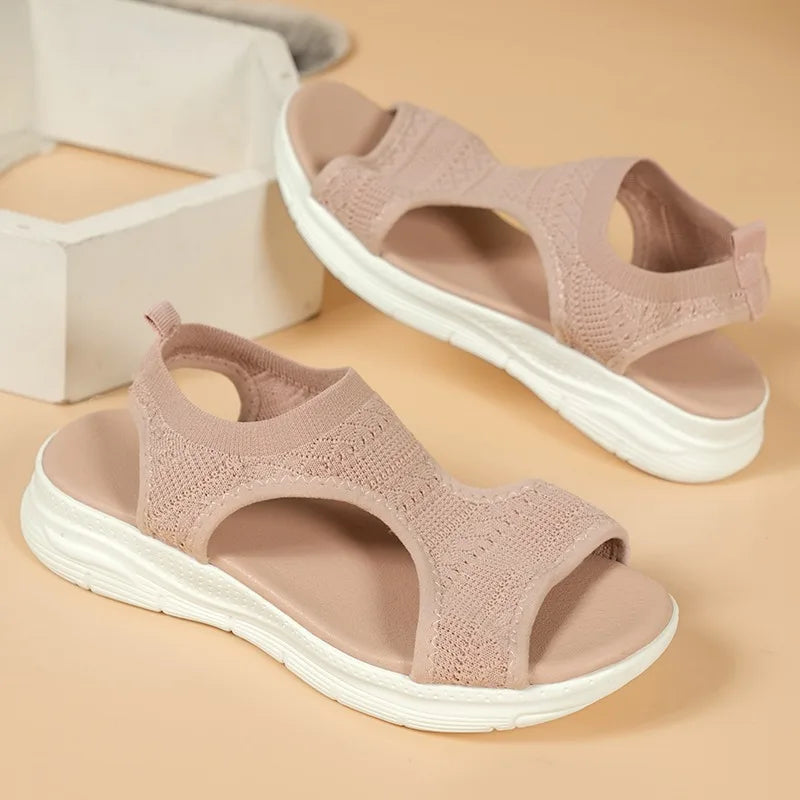 Women's Knit Walking Sandals | Open Toe Comfort Sandals | Lightweight Wedge Sole | Breathable Shoes | Steven & Levon