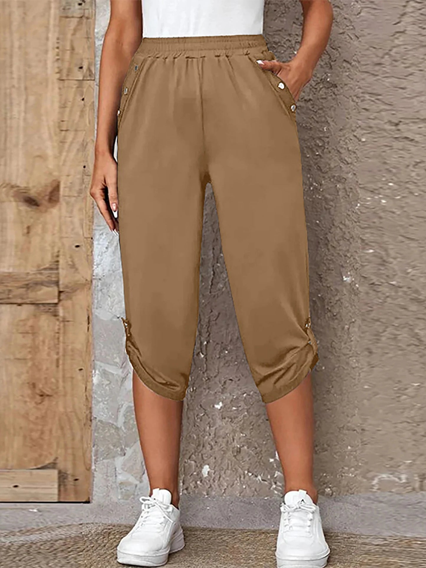 Willa Crop Joggers | Capri pants for woman | Elastic Waist, Loose Fit, Pockets, Soft Fabric | Steven & Levon