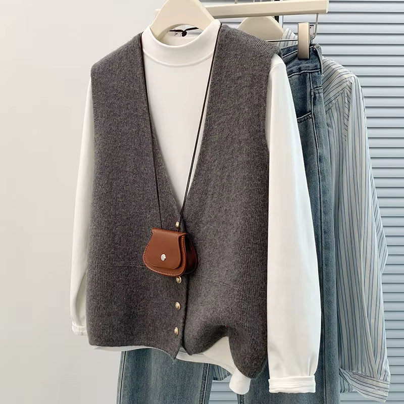Women's Soft Knitted Vest | Deep V-Neck Button Sleeveless Casual Top | Steven & Levon