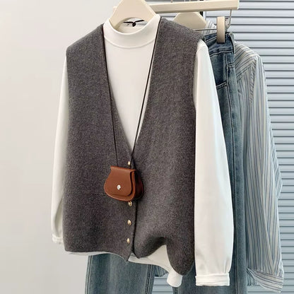 Women's Soft Knitted Vest | Deep V-Neck Button Sleeveless Casual Top | Steven & Levon